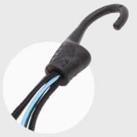 Flat bungee cord with 3 pieces and overmoulded steel hook hook