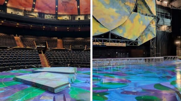 Scène et public du cirque du soleil ainsi que les coulisses