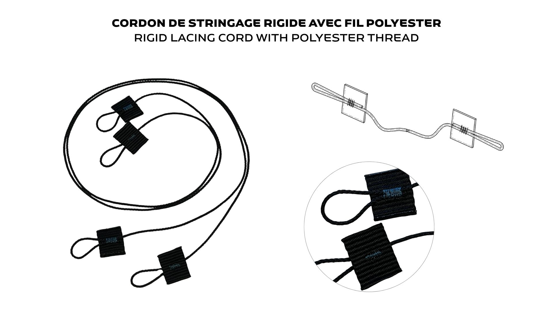 Cordon de stringage couture et savoir-faire OEM Développement d'un cordon de stringage rigide avec fil polyester pour OEM